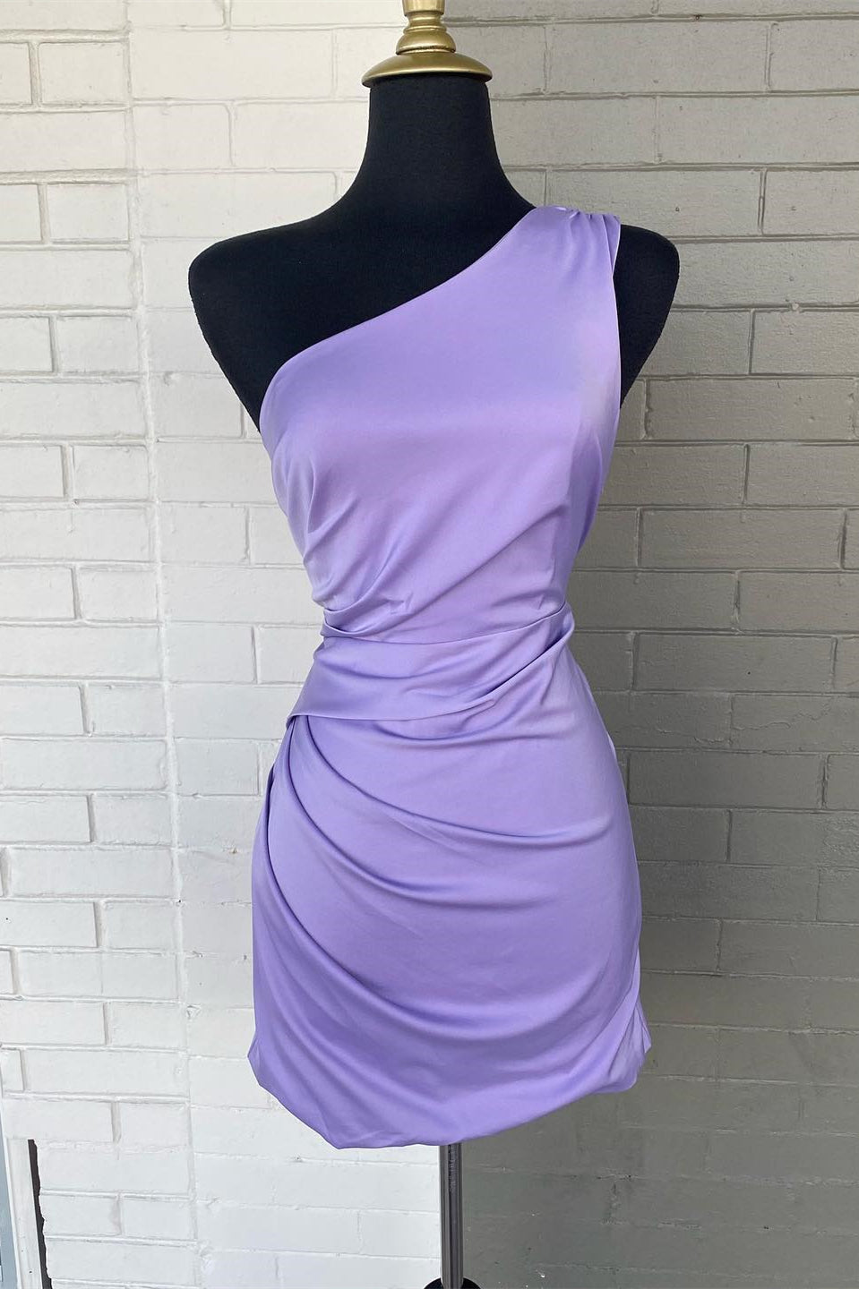 Lavender One-Shoulder Ruched Short Homecoming Dress – Modsele