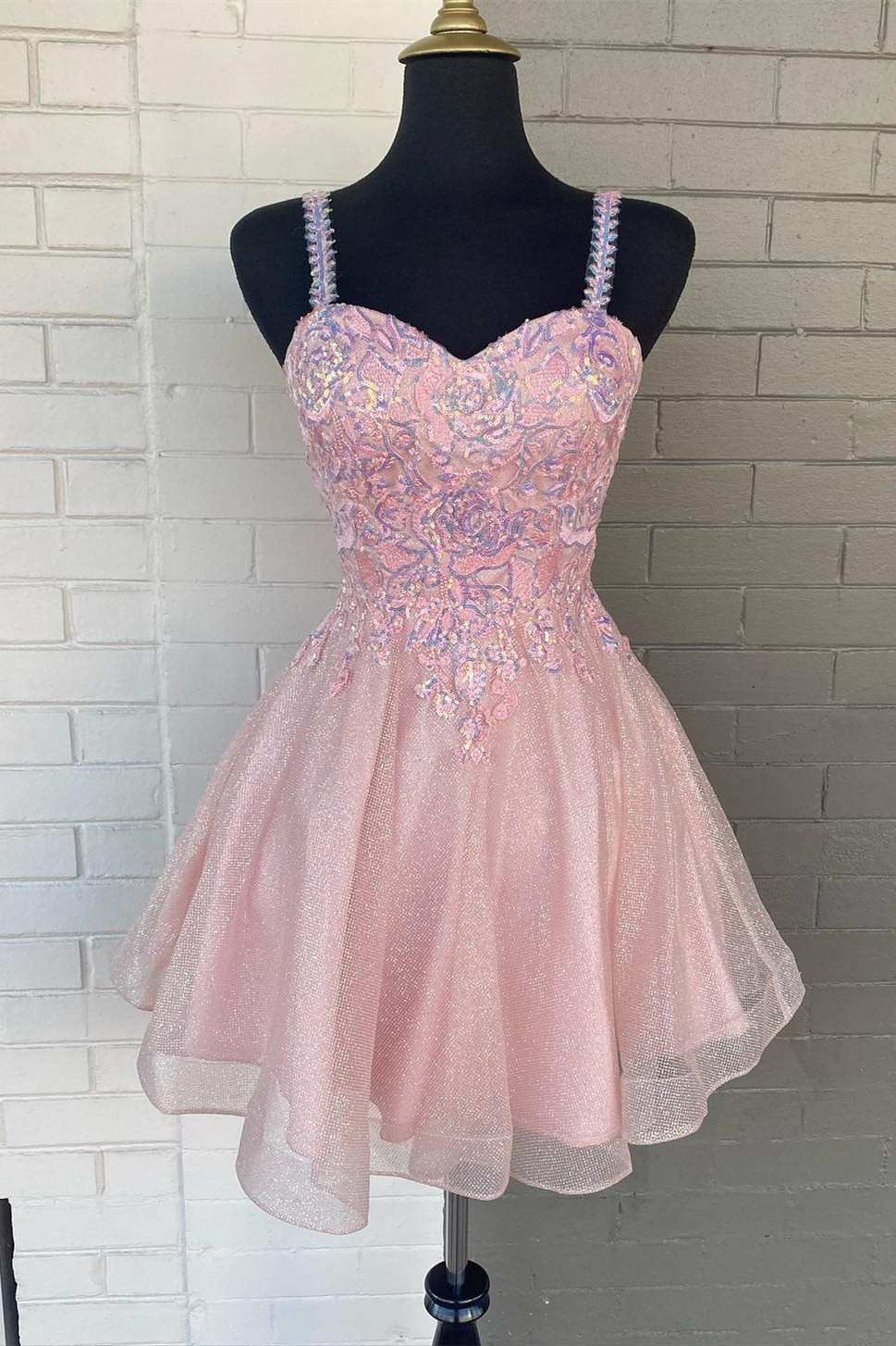 Elegant Pink Sweetheart A-Line Short Floral Homecoming Dresses For Birthday Party,HD1174 main image 0