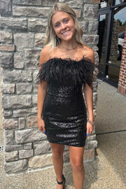 Feathered Strapless Bodycon Short Homecoming Dress