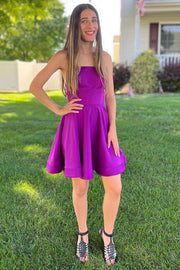 Purple Lace-Up A-Line Homecoming Dress
