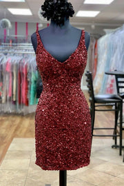 Red Sequins Tight Mini Homecoming Dress