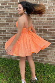Hot Pink Sequin V-Neck A-Line Short Party Dress